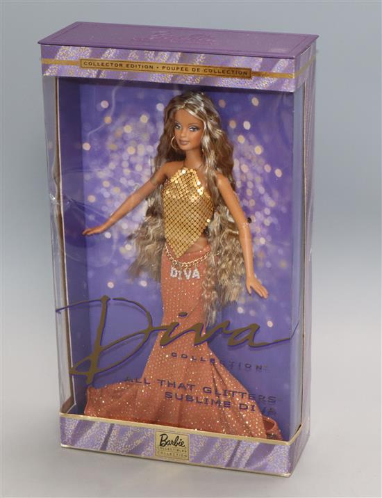 Six Barbie dolls including four Diva and Hard Rock Cafe